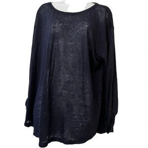 Vince women’s sheer navy blue lightweight 100% linen sz Large 3/4 sleeve